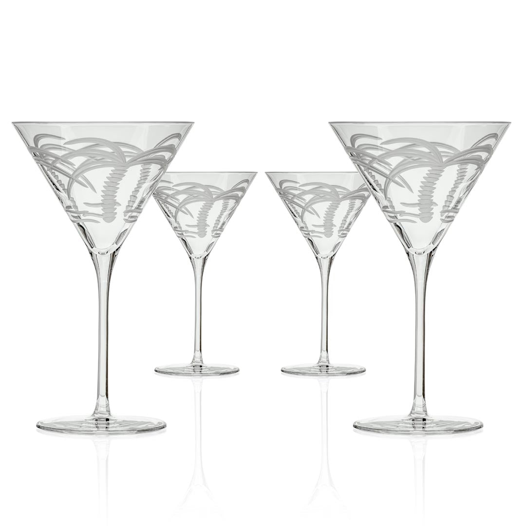 10oz Palm Tree Martini Glasses Set of 4 - Tropical Party Cocktail Glasses for Margaritas, Martinis & Summer Drinks