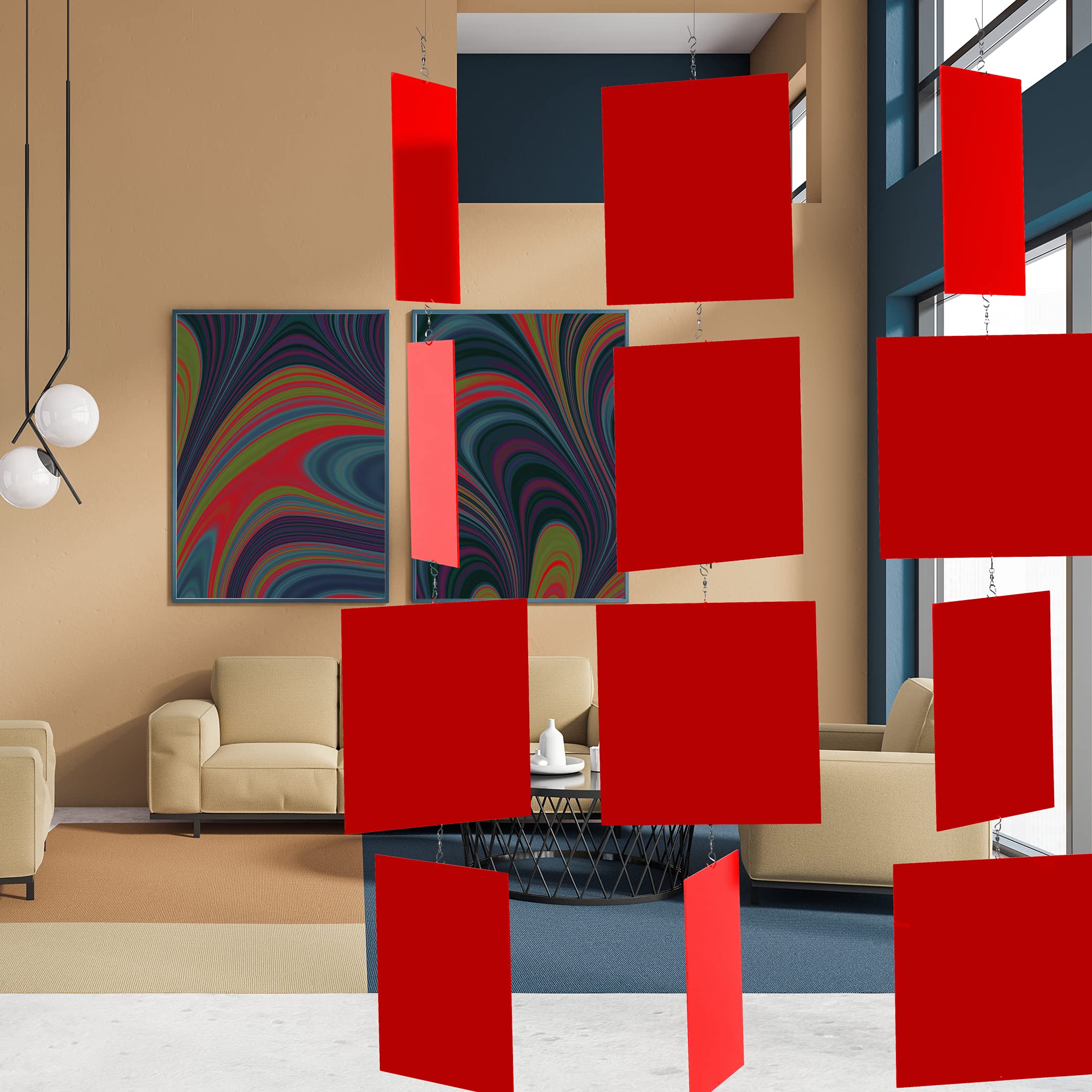 Red MODcast Art Mobile & Room Divider - Mid Century Modern Kinetic Sculpture | 4-Panel (12