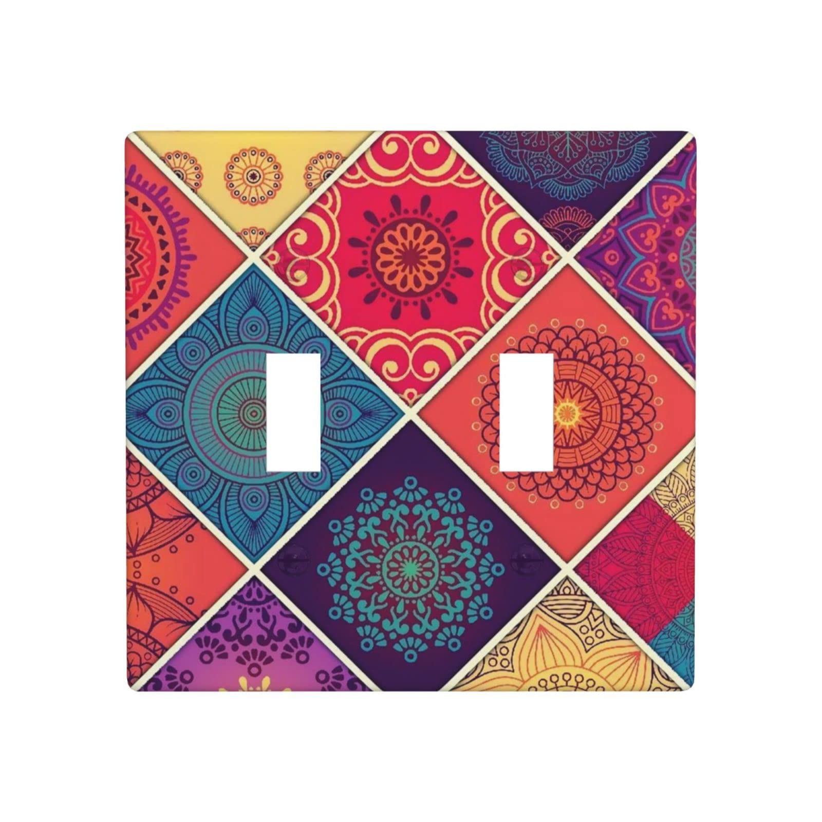 Decorative Tile Flower Double Gang 2 Toggle Light Switch Cover Wall Plate - Standard Size PVC for Home & Office Decor