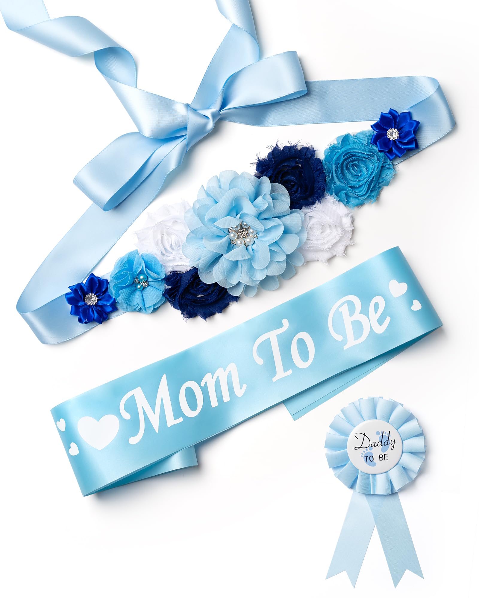 Mom to Be Sash & Daddy to Be Corsage Pin - Baby Shower Decorations, Maternity Dress Flower Belt, Pregnancy Photo Props - Gender Reveal Gift for Expecting Parents | Perfect for Baby Showers, Maternity Photoshoots & Gender Reveal Parties