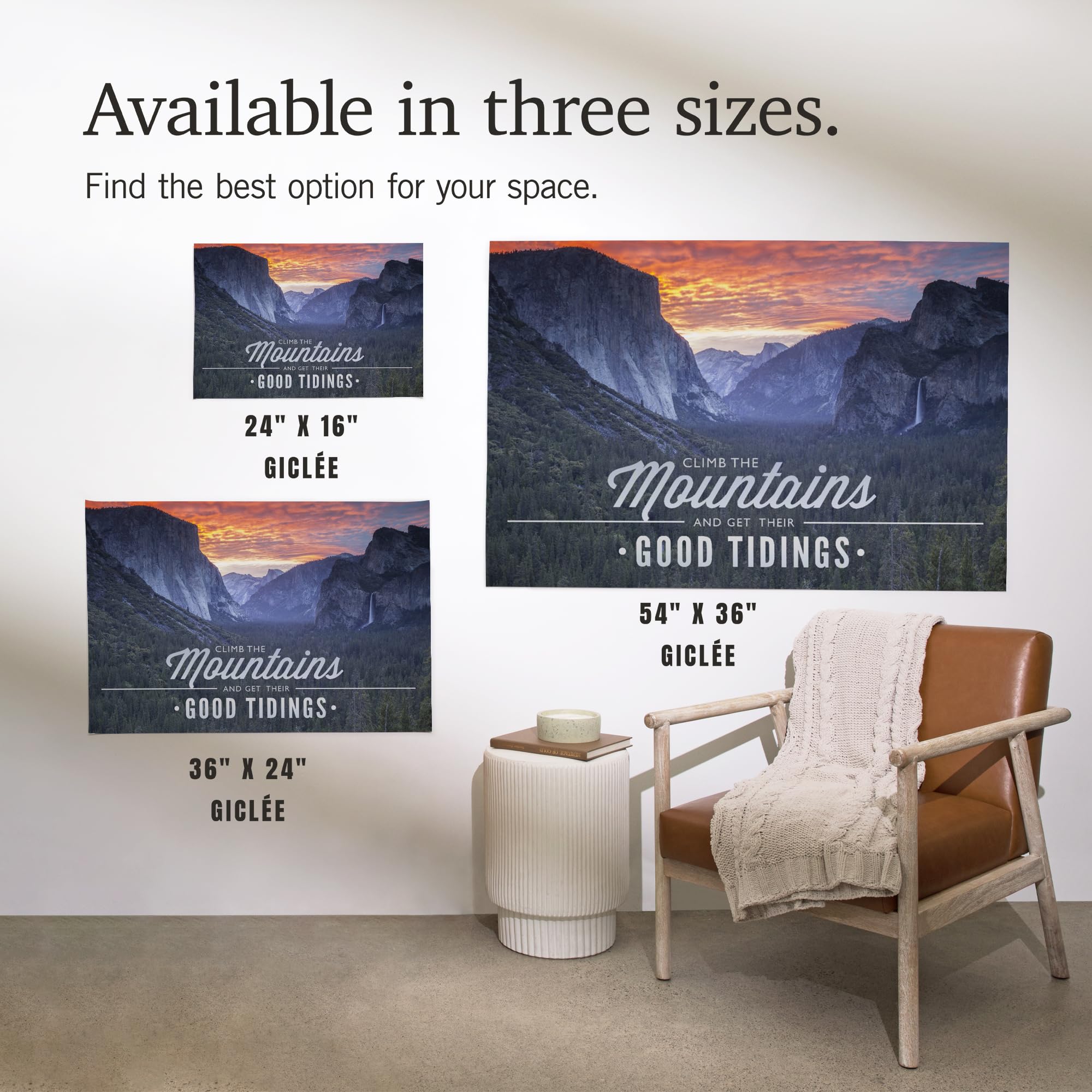 Lantern Press 16x24 Inch Giclee Print - Yosemite National Park Landscape Art with John Muir 'Climb The Mountains' Quote - Premium Wall Decor for Living Room, Office & Cabin