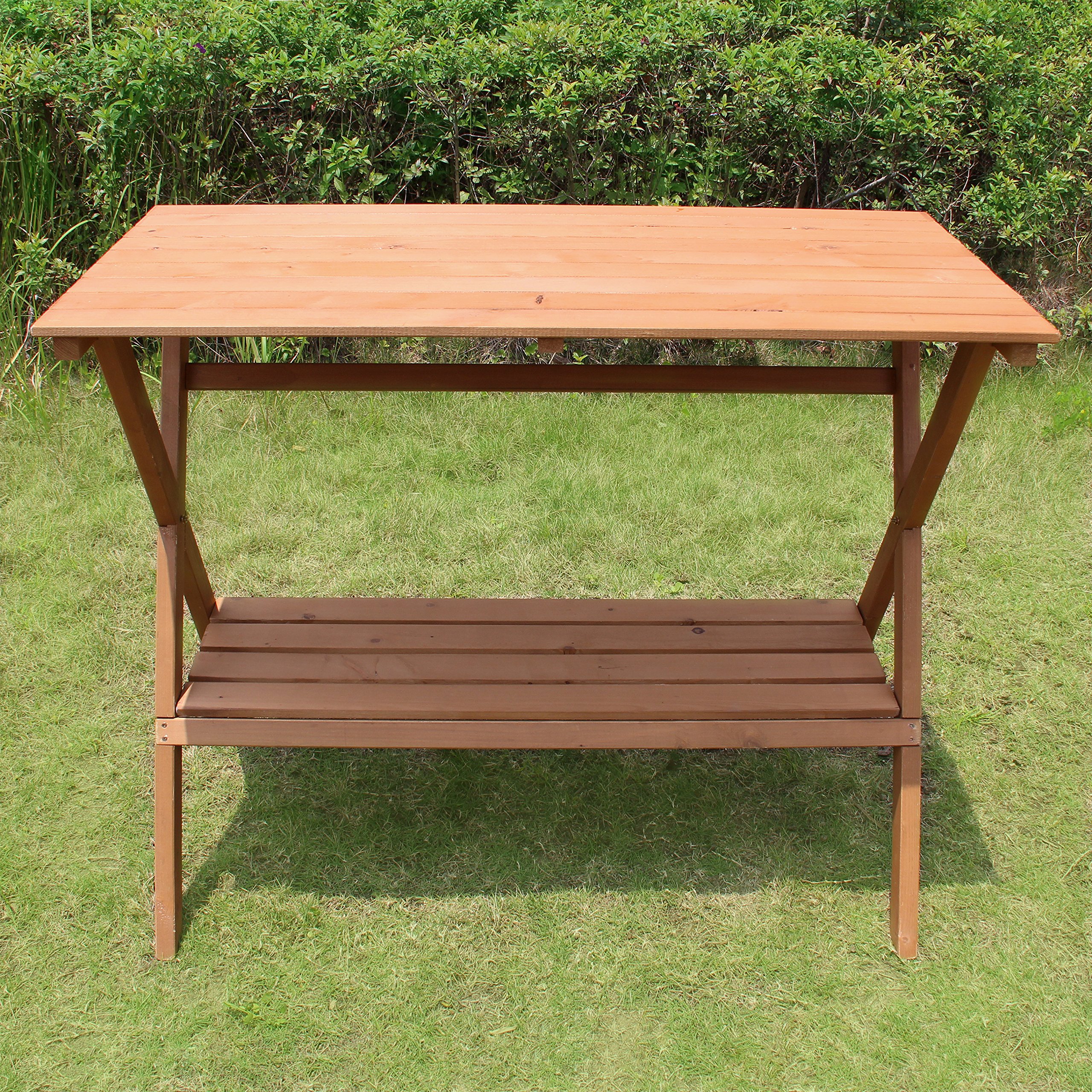 White Fir Wood Potting Bench & Console Table - Durable Garden Workstation & Entryway Furniture for Planting, Gardening & Home Decor