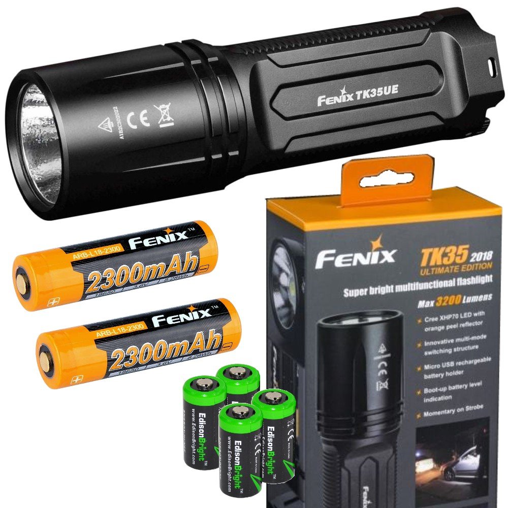 Fenix TK35 Ultimate 2018 Edition 3200 Lumen Tactical Flashlight with 2 Li-ion & 4 CR123A Batteries - High Power LED Flashlight for Camping, Hiking, Emergency & Outdoor Adventures