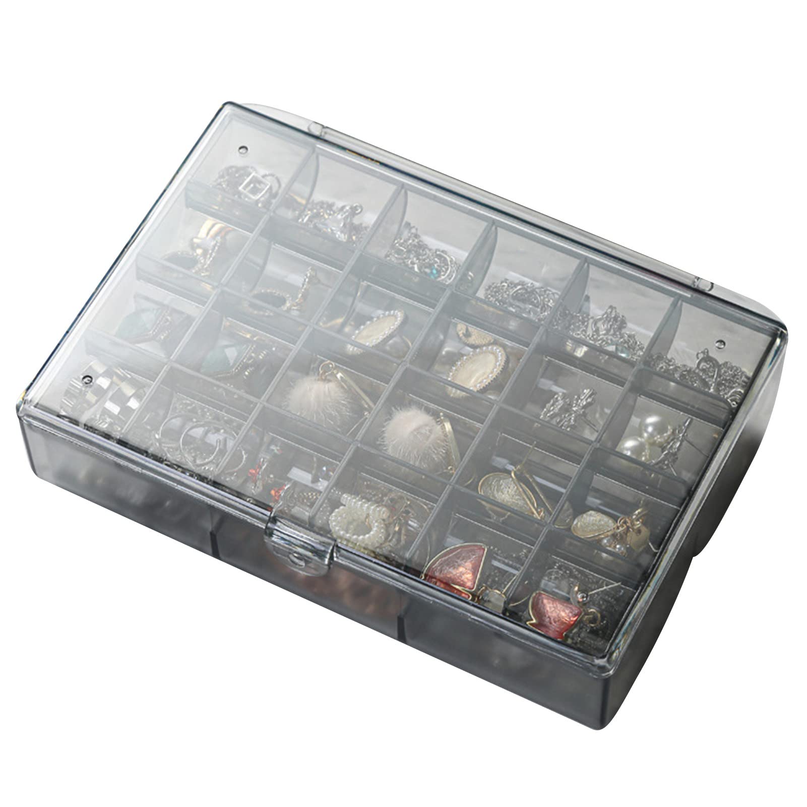 Large Clear PS Jewelry Organizer Box with Lid - Multi-Compartment Storage for Earrings, Rings & Necklaces - Perfect for Home Vanity, Travel & Gift Packaging