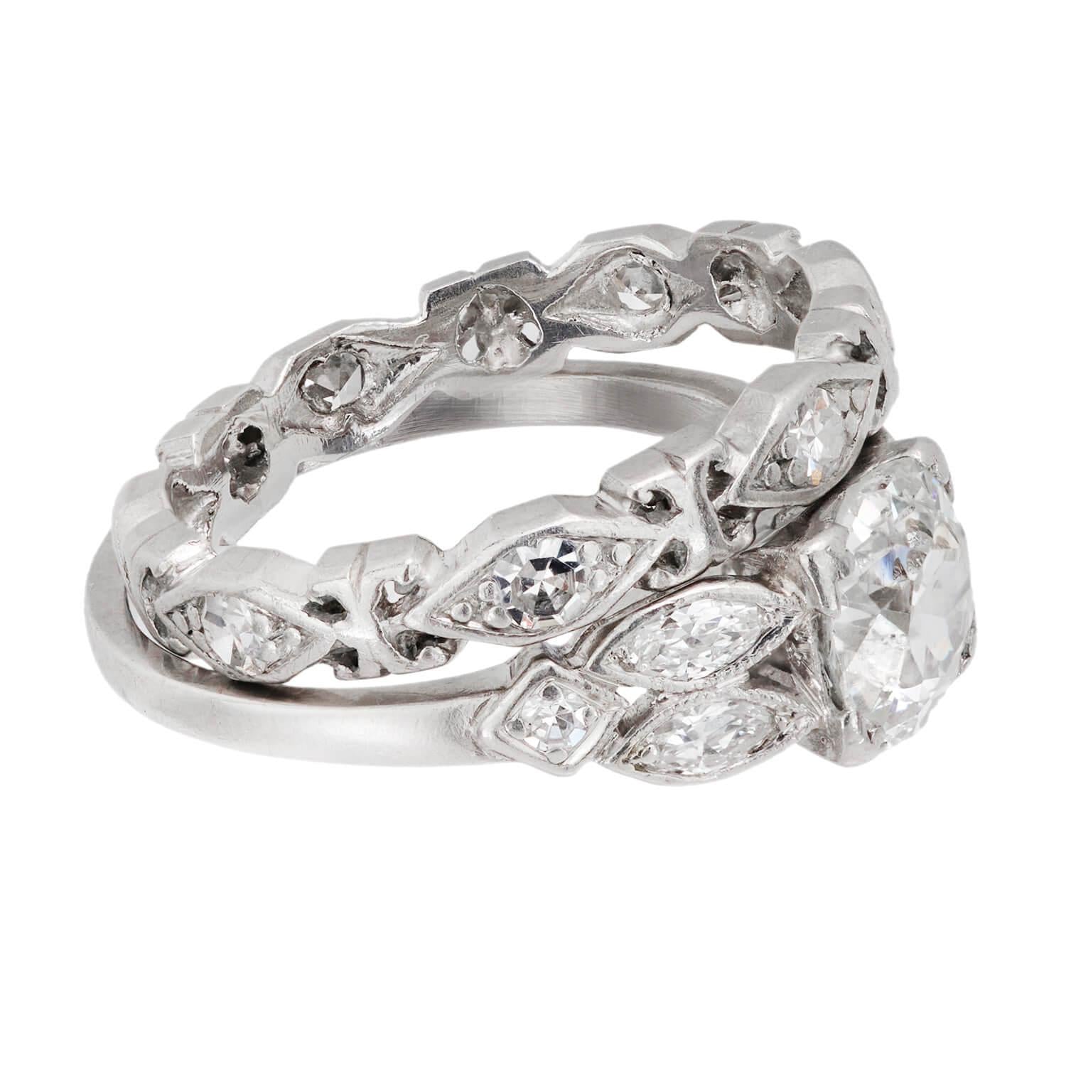 Art Deco Platinum Diamond Engagement Ring and Wedding Band Set 0.75ct - Vintage Style Bridal Jewelry for Proposals, Anniversaries & Special Occasions