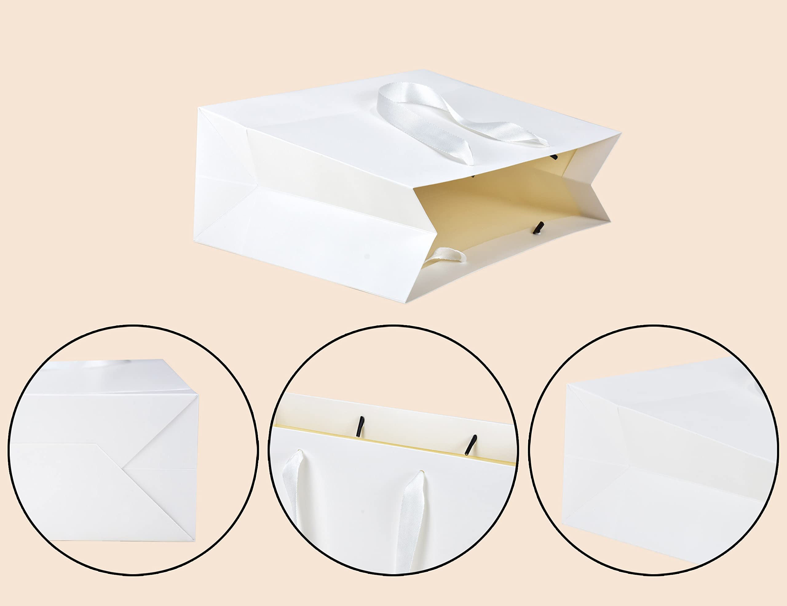 HUAPRINT White Paper Gift Bags with Handles - 20 Pack Large Shopping Bags (13x5x10 Inch) for Retail, Wedding Favors, Party Supplies & Merchandise Business - Perfect for Clothing Stores, Boutique Packaging & Special Events
