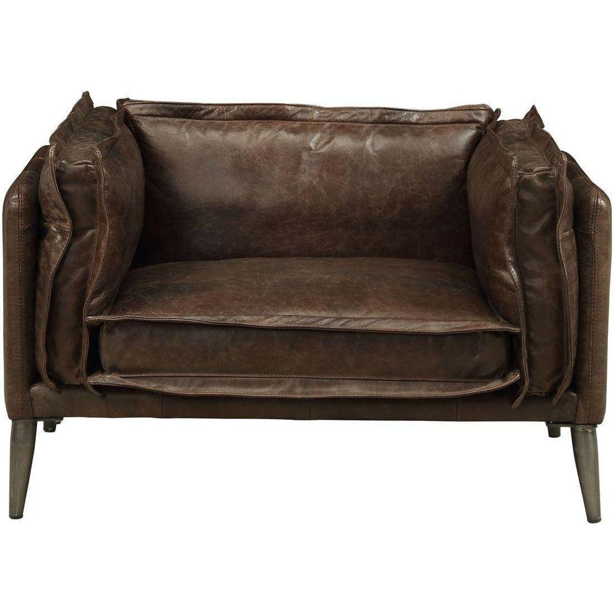 Acme Furniture Porchester Distressed Chocolate Brown Upholstered Dining Chair - Perfect for Farmhouse, Rustic & Vintage Home Decor