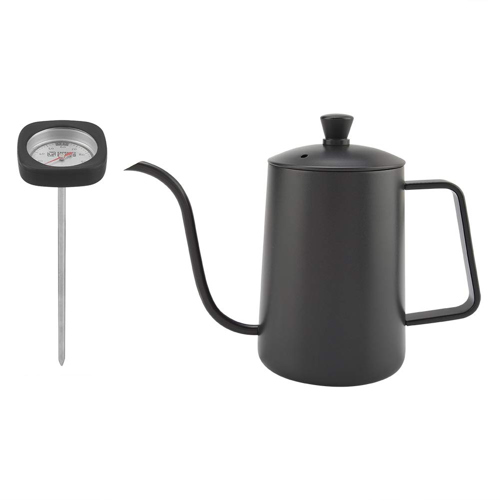 Premium 600ml Stainless Steel Gooseneck Coffee Kettle with Built-in Thermometer - Perfect for Pour Over Coffee, Tea Brewing & Home Kitchen Use (Black) - Ideal for Baristas, Coffee Enthusiasts & Home Brewing