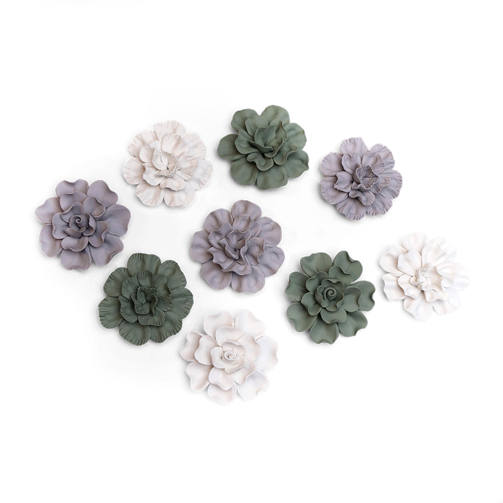 Matte Ceramic Flower Tabletop Decor Set of 3 - Elegant Home & Office Centerpiece for Dining Table, Coffee Table, and Shelf Display