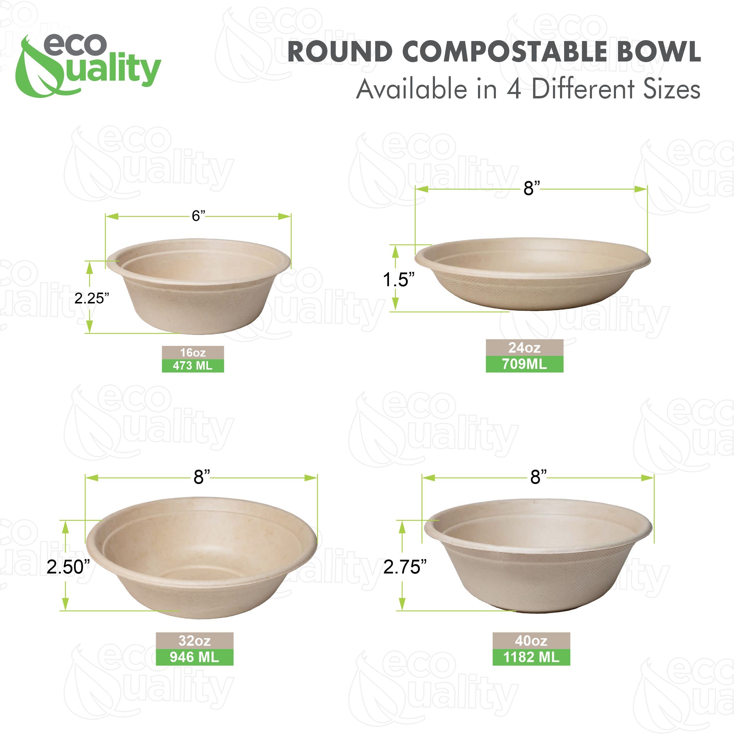 [400 Pack] 40 oz Round Disposable Compostable Paper Bowls - Heavy-Duty Eco-Friendly Natural Bagasse Bowls, Unbleached & Heat Resistant, 100% Biodegradable - Perfect for Salads, Parties, Picnics & Takeout Meals