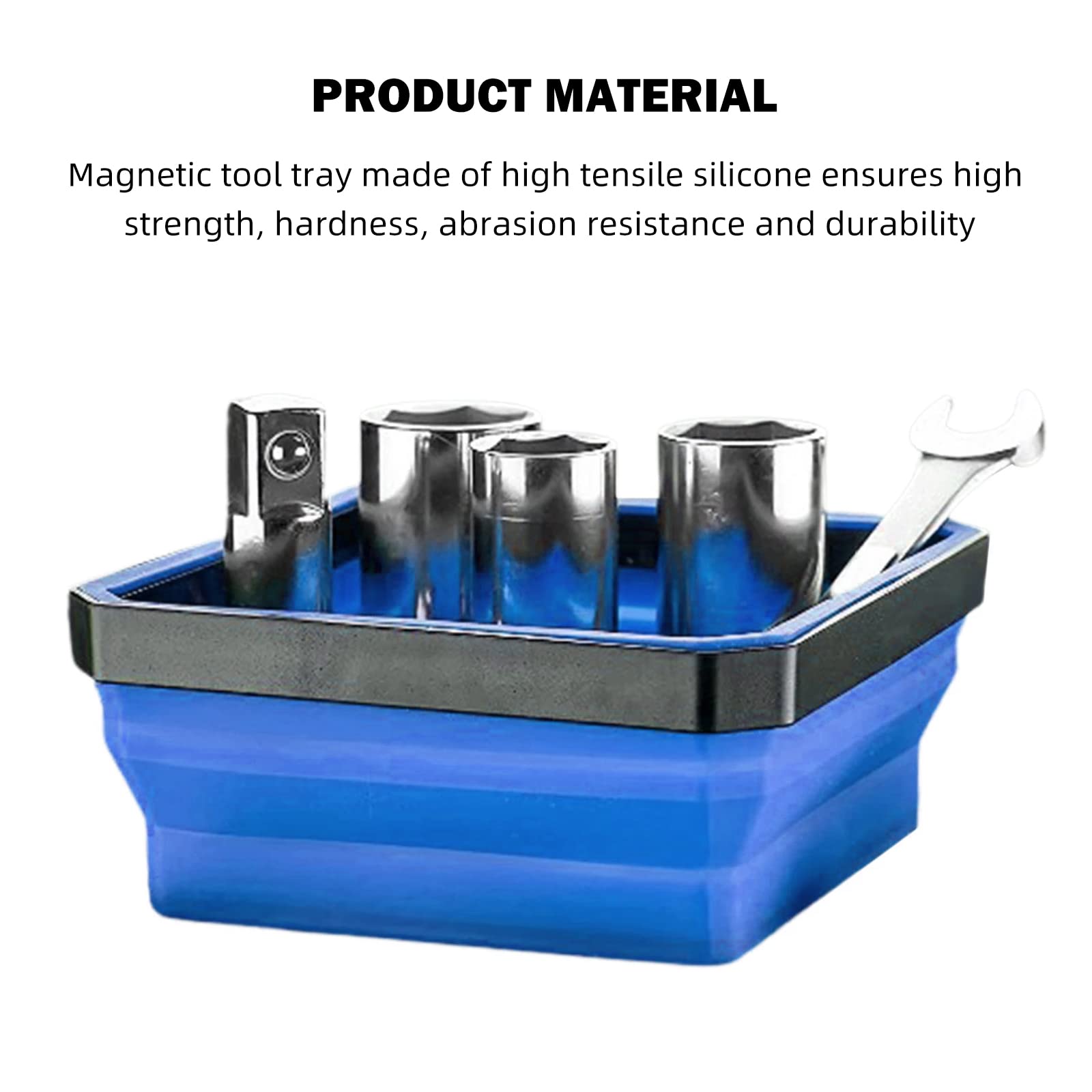 Collapsible Magnetic Silicone Tool Tray Set - Foldable Parts Organizer with Strong Magnets (4 Pack) - Perfect for Mechanics, DIY Projects & Workshop Organization