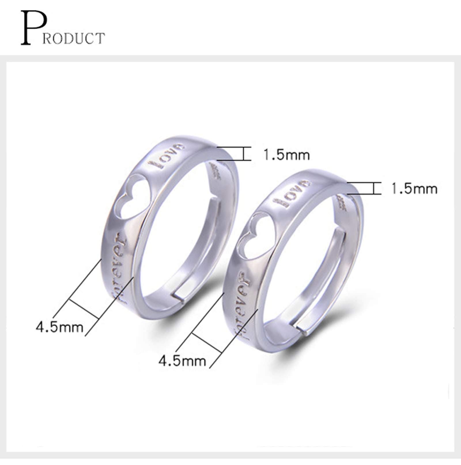 Daesar 1 Pair 925 Sterling Silver Heart Rings for Men & Women - Adjustable Unisex Couple Rings for Anniversary, Wedding & Gift - Romantic Jewelry for Everyday Wear & Special Occasions