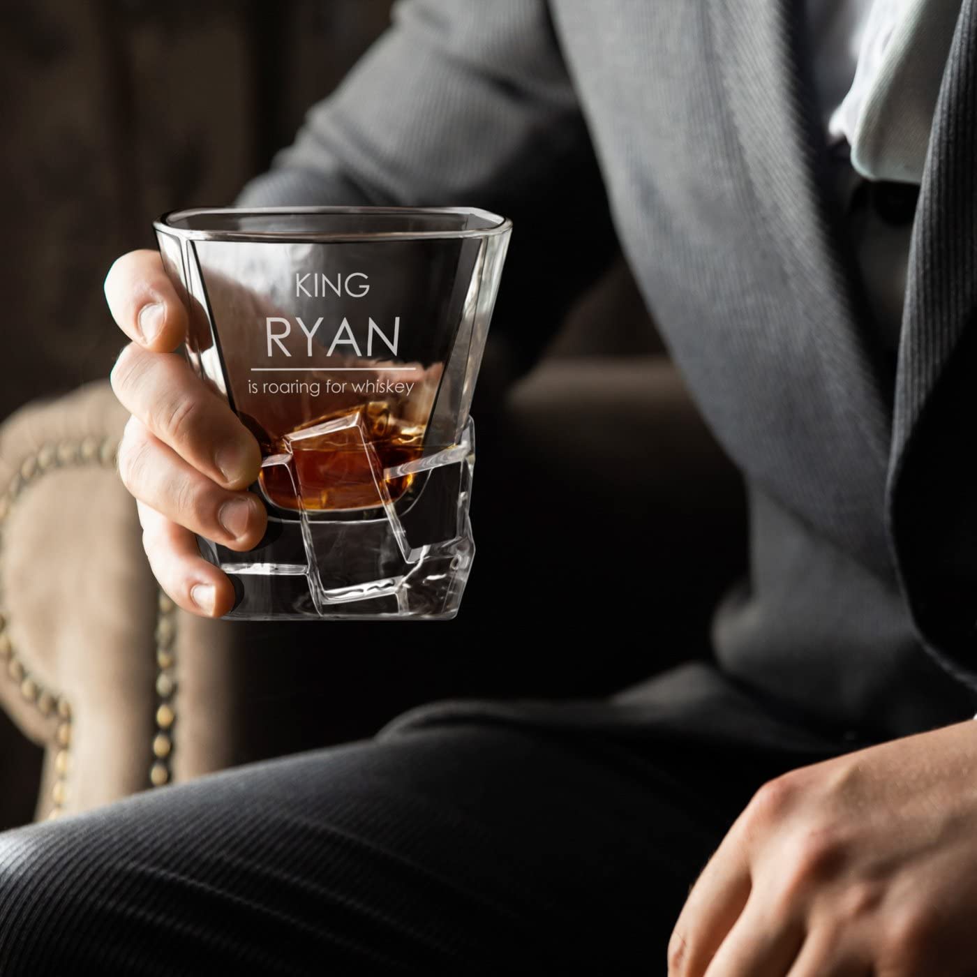 Personalized Engraved Maverton Whiskey Glass Set - Modern Crystal Tumbler for Men, Whiskey Connoisseur Gift - Elegant Barware for Gentleman - Birthday, Anniversary, Housewarming Present - Perfect for Home Bar, Office, and Special Occasions