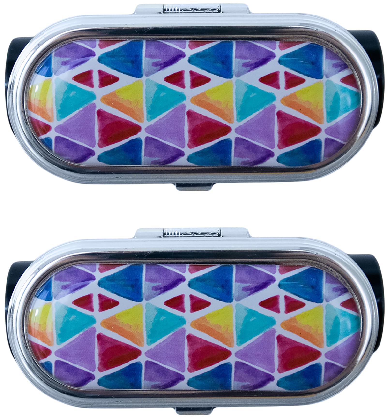 Stephanie Imports Set of 2 Clip-On Round Lipstick Mirrors with Watercolor Triangle Design - Perfect for Makeup Vanity, Travel, and Handbag Essentials