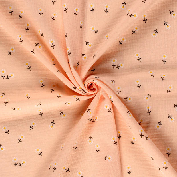 Light Pink Floral Print Double Gauze Fabric - Soft & Breathable for Dresses, Blouses, and DIY Sewing Projects