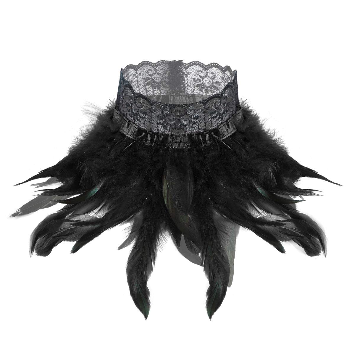 Gothic Feather Lace Choker Necklace - Victorian Style Halloween Neck Wrap Collar Scarf for Women - Elegant Cosplay Costume Accessories for Halloween Parties, Steampunk Outfits and Gothic Fashion