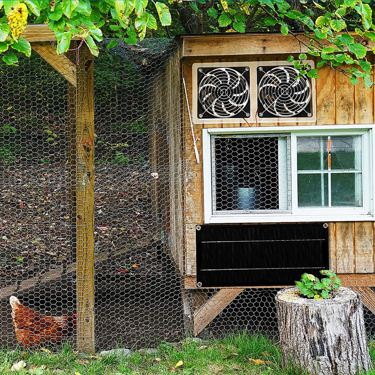 Solar Powered Chicken Coop Fan Kit - 2x10W Weatherproof Dual Exhaust Fans for Small Greenhouses, Sheds, Pet Houses & Window Ventilation | Perfect for Poultry Cooling, Greenhouse Air Circulation & Pet Shelter Ventilation