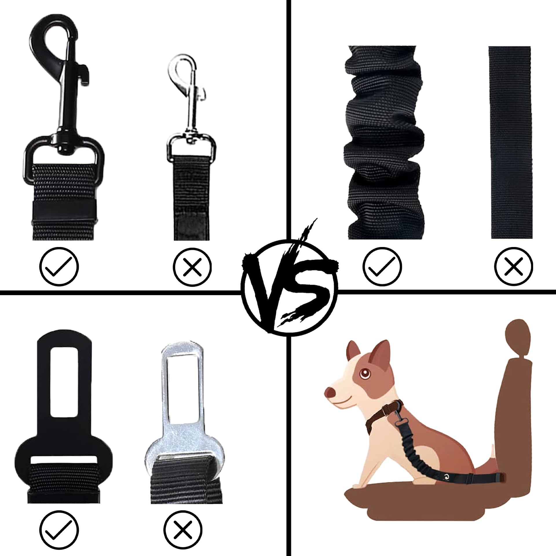 **PawSafe Retractable Adjustable Dog Car Seatbelt - Heavy Duty Elastic Pet Safety Harness with Travel Bowl - Secure & Comfortable for Small Medium Large Dogs - Perfect for Road Trips & Daily Commutes (Black Belts & Bowl)**