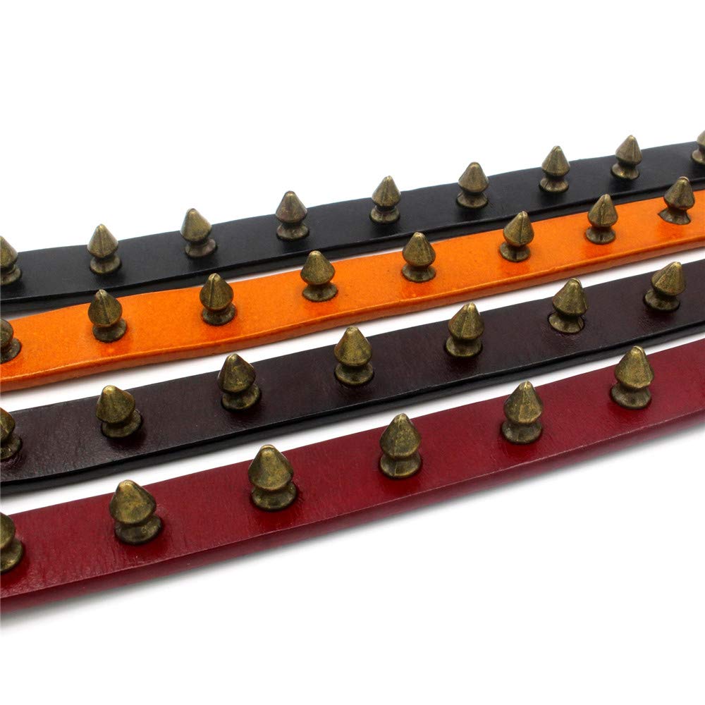 Punk Style Spiked Dog Collar - Adjustable Brass Studded Collar with Rivet Buckle for Small Dogs (15-18