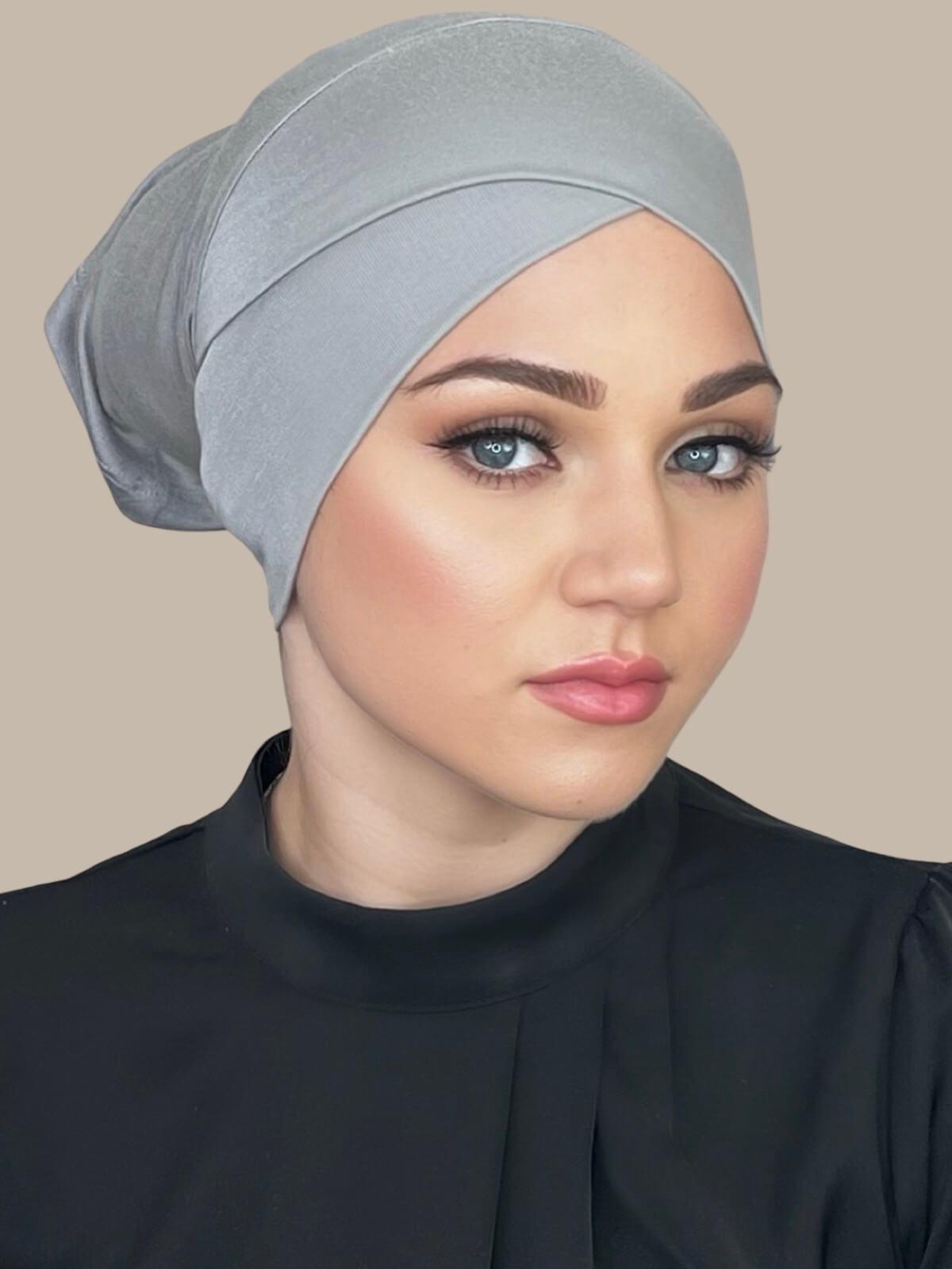 Premium Jersey Cross Front Underscarf - Chic Grey Headscarf Liner for Hijab, Comfortable & Breathable - Perfect for Daily Wear, Work & Special Occasions