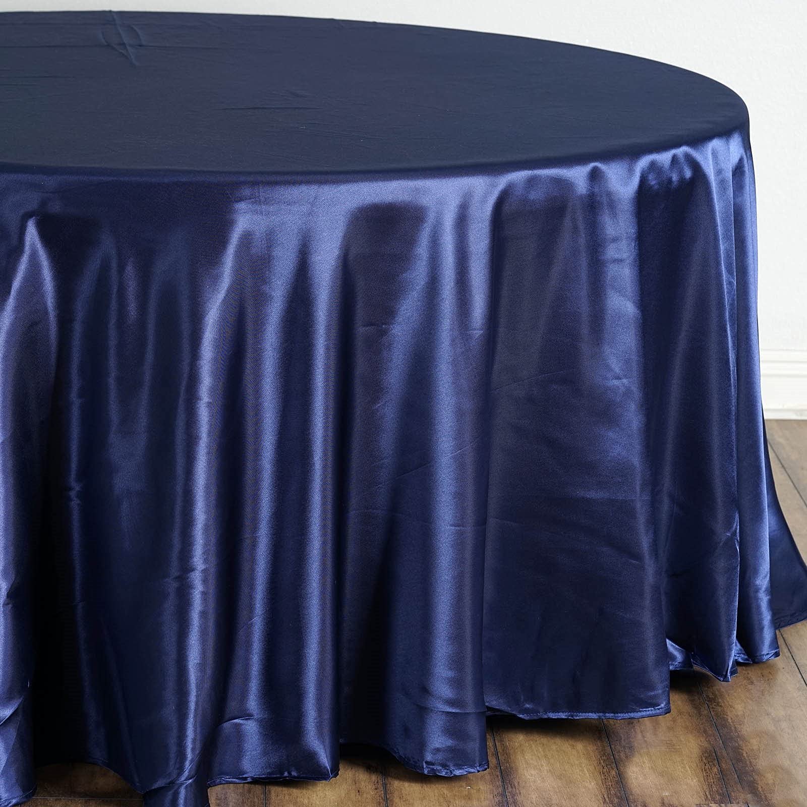 BalsaCircle 108-Inch Navy Blue Round Satin Tablecloth - Elegant Wedding, Party, Catering, Kitchen, Dining Event Table Cover for Home & Commercial Use