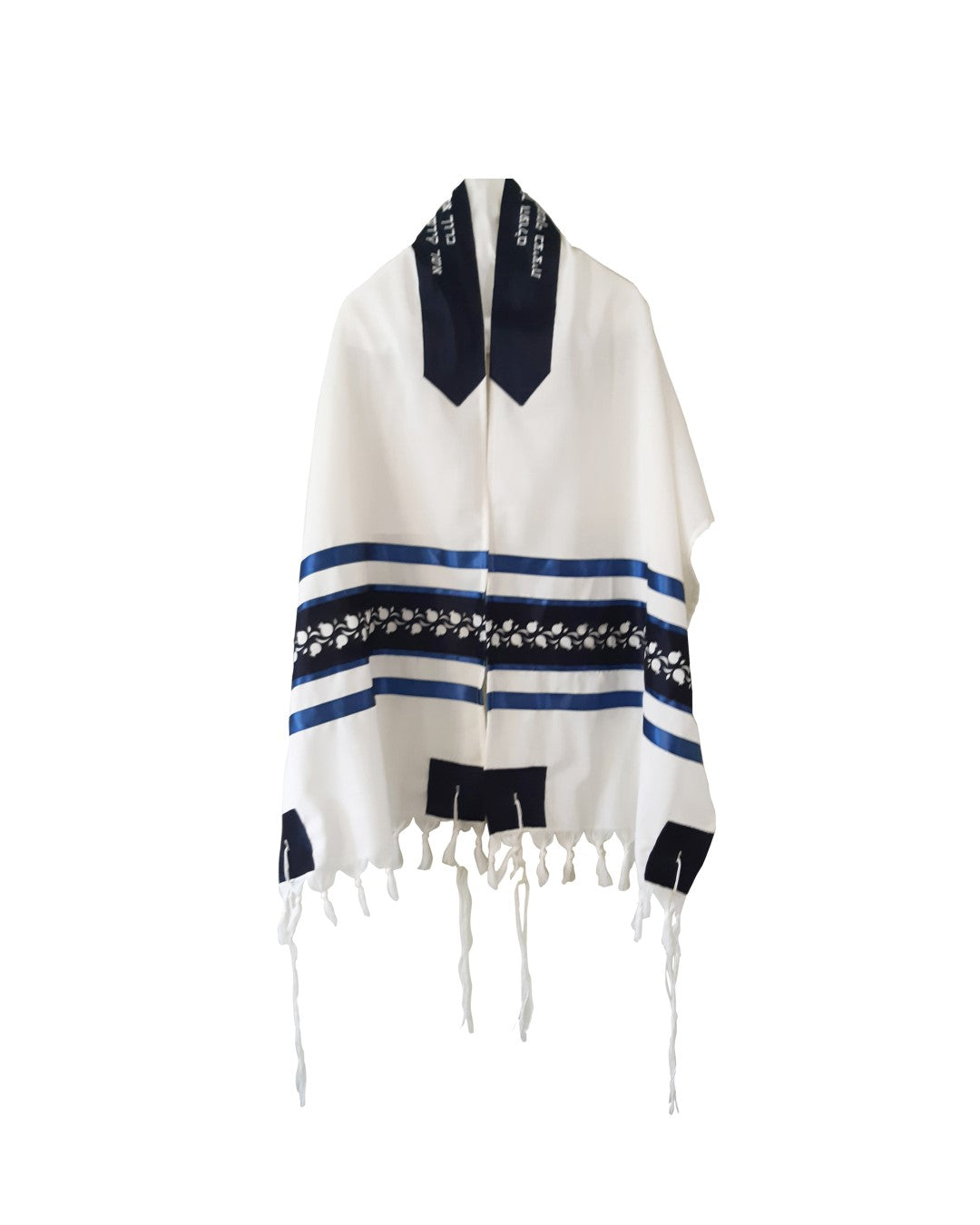 Blue Pomegranates Wool Tallit - Premium Jewish Prayer Shawl for Bar Mitzvah & Wedding Ceremonies | Handmade Wool Tallit Gadol with Pomegranate Design for Synagogue & Religious Occasions