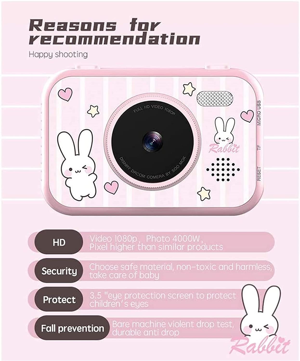 Kids Digital Camera - 1080P HD Rechargeable Selfie Camera with 3.5