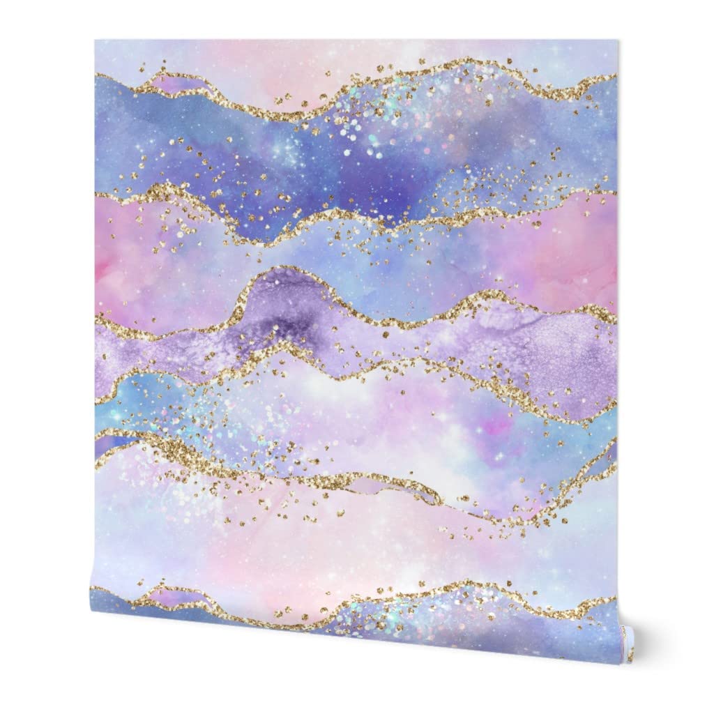 Pastel Rainbow Watercolor Peel & Stick Wallpaper - 3ft x 2ft Removable Self-Adhesive Wallpaper in Blush Pink, Blue & Purple Cloud Design by Spoonflower - Perfect for Nursery, Bedroom, Office & Home Decor