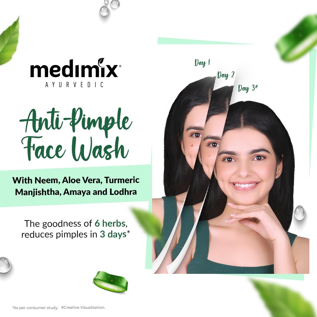 Medimix Ayurvedic Anti-Pimple Face Wash 175ml - Natural Herbal Formula with Neem, Aloe Vera & Turmeric | Reduces & Prevents Acne | Paraben-Free, Soap-Free, SLES-Free | Gentle Daily Cleanser for Oily & Sensitive Skin | Perfect for Teen & Adult Skincare Routine