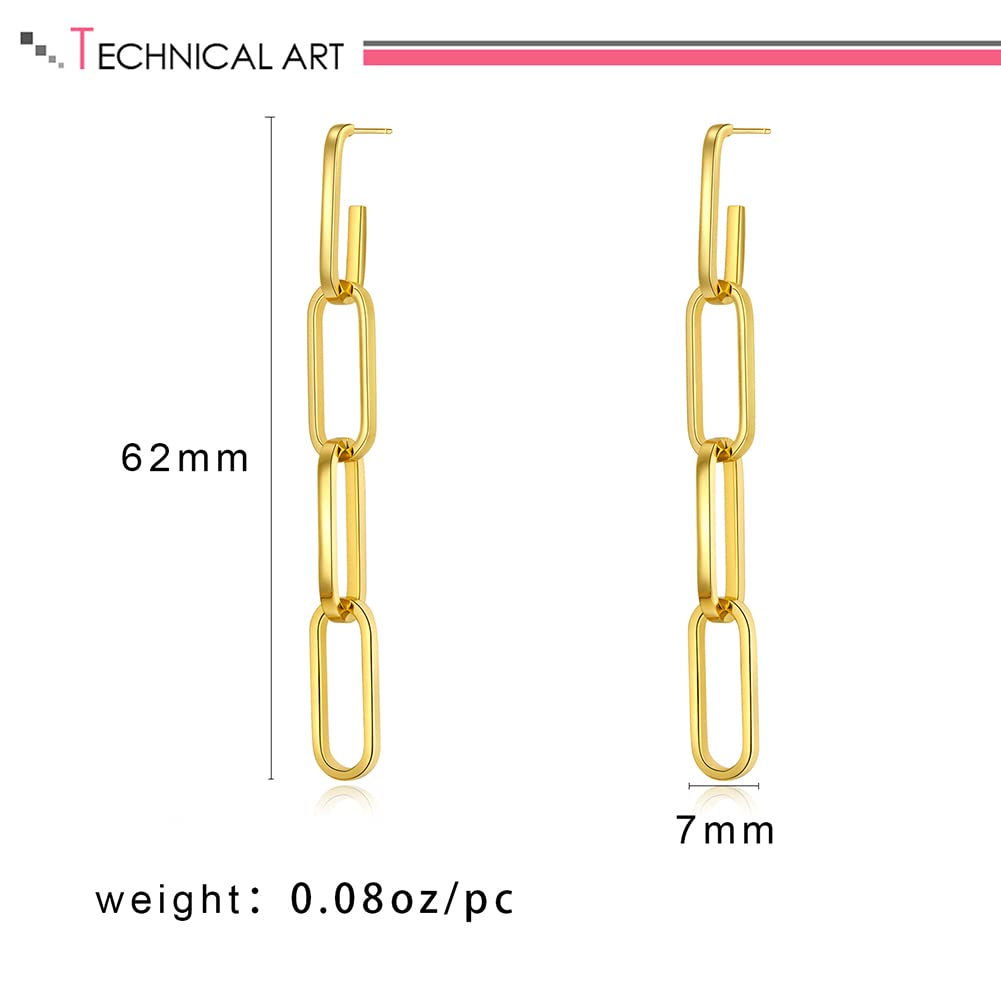 LILIE&WHITE 14K Gold Pave Cubic Zirconia Convertible Hoop Earrings for Women - Paperclip Link Chain Drop Dangle Earrings Set, Rectangle Design | Perfect for Parties, Weddings & Everyday Elegant Wear