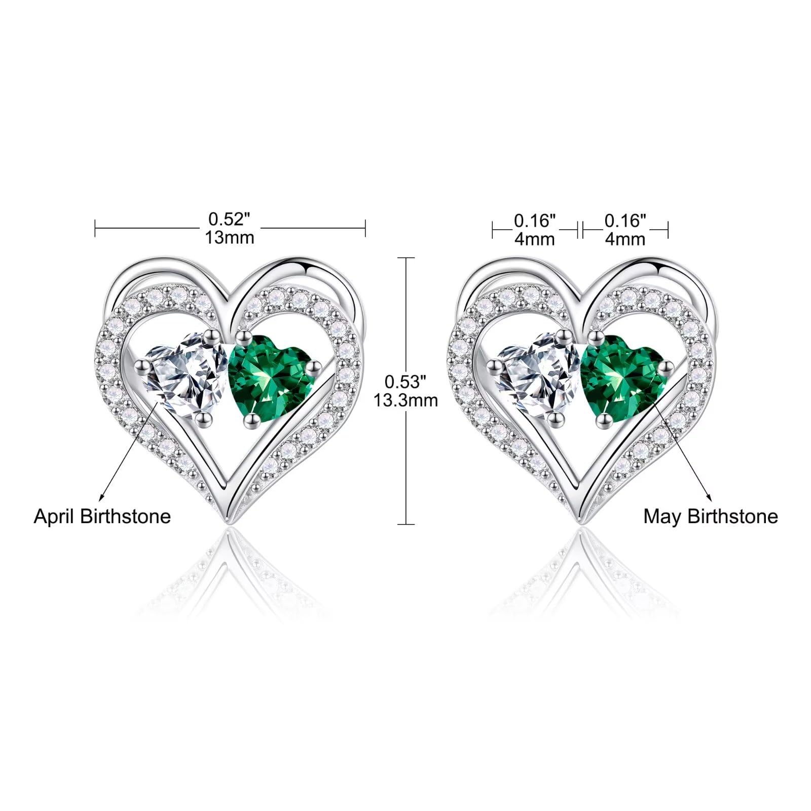 925 Sterling Silver Birthstone Heart Earrings for Women - Elegant Anniversary, Birthday Gift for Wife, Girlfriend, Mom | Perfect for Valentine's Day, Mother's Day & Special Occasions