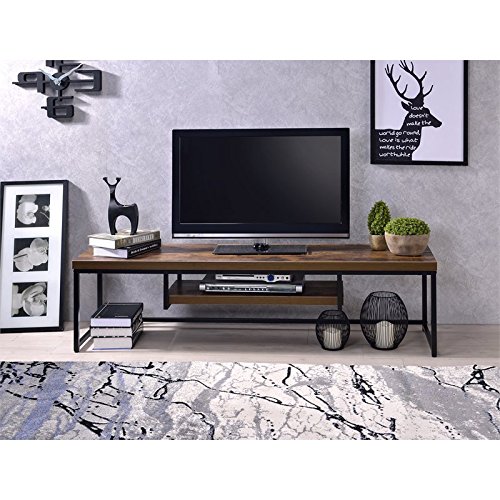 Acme Bob Wooden TV Stand with Underneath Shelf in Weathered Oak and Black - Modern Entertainment Center for Living Room, Bedroom & Home Theater