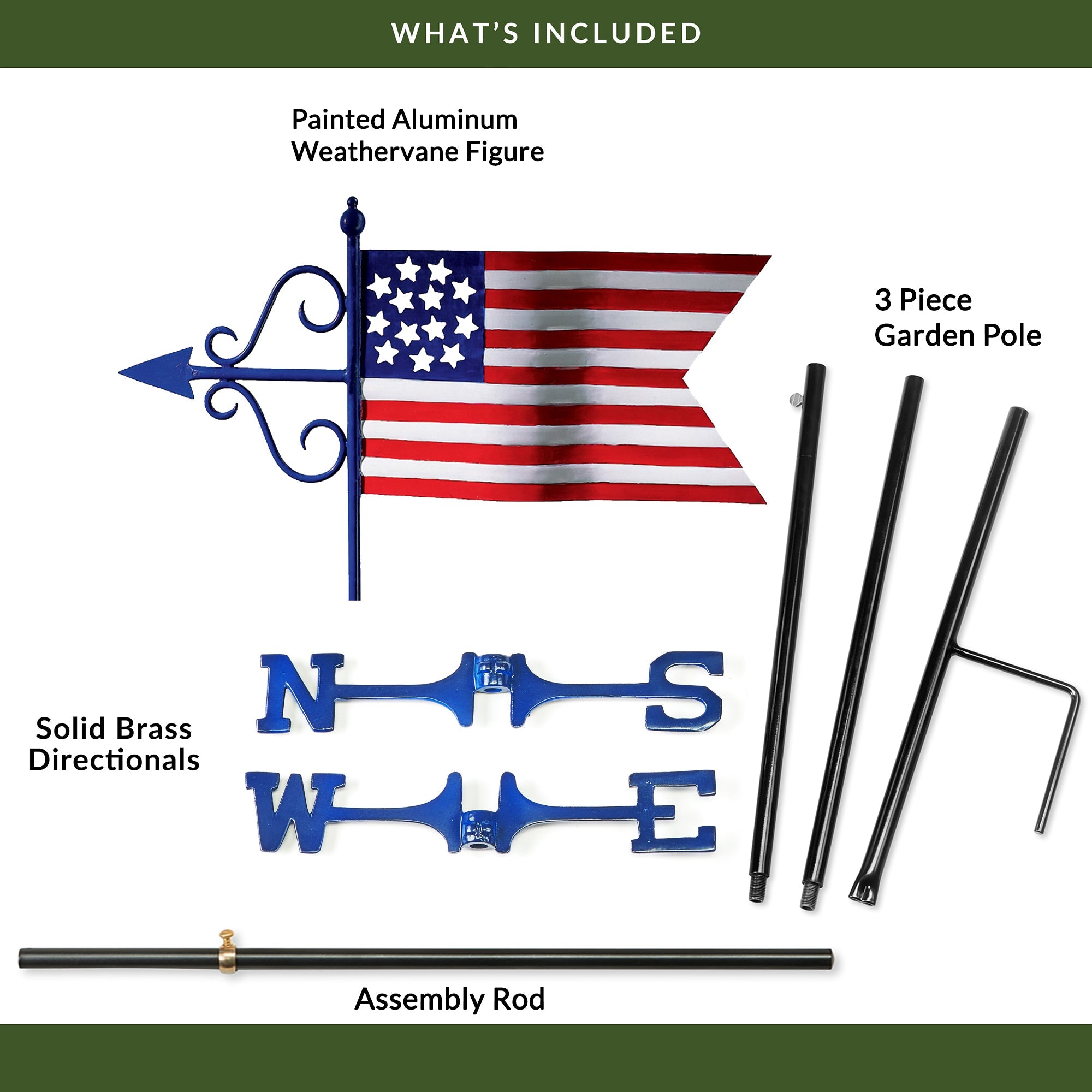 Americana Flag Garden Weathervane - Patriotic Outdoor Decor for Yard, Farmhouse & Garden - Perfect for 4th of July, Memorial Day & Backyard Parties
