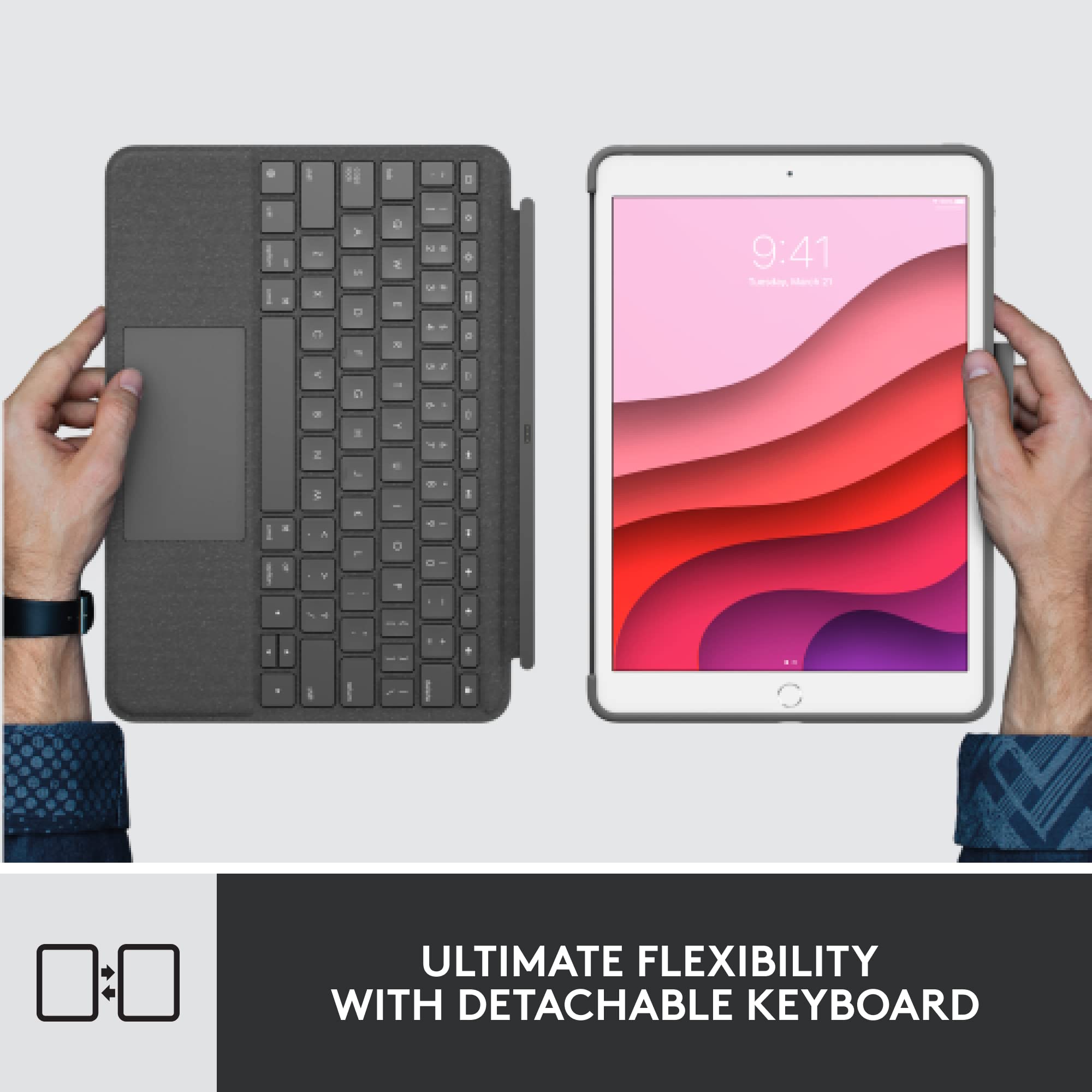 Logitech Combo Touch Keyboard Case for iPad 7th/8th/9th Generation (2019-2021) with Crayon Grey Stylus - Compatible with iPad 2018 & Newer Models - Perfect for Work, Study & Creative Projects