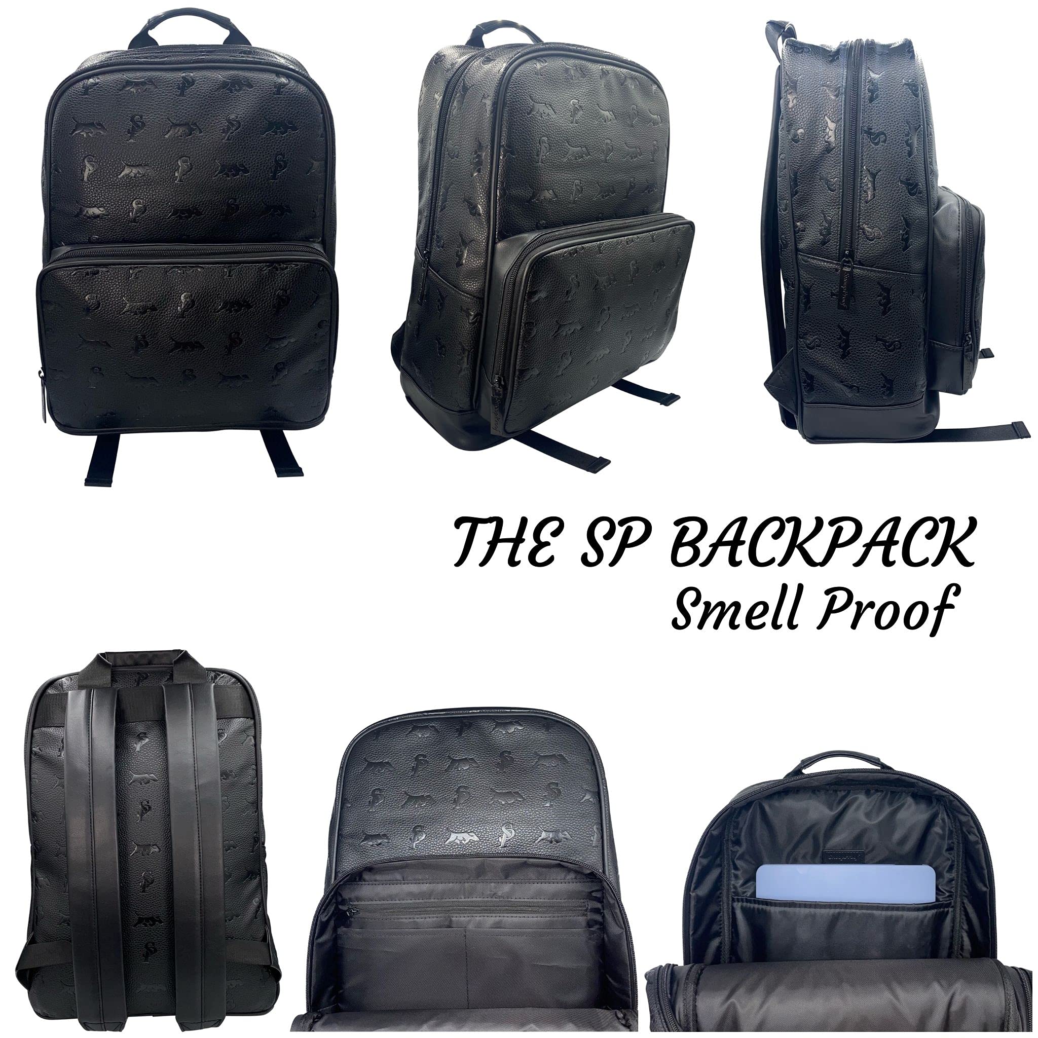 SP Smell Proof Backpack - Large All Black Odor Resistant Backpack for Travel, Hiking & Outdoor Adventures