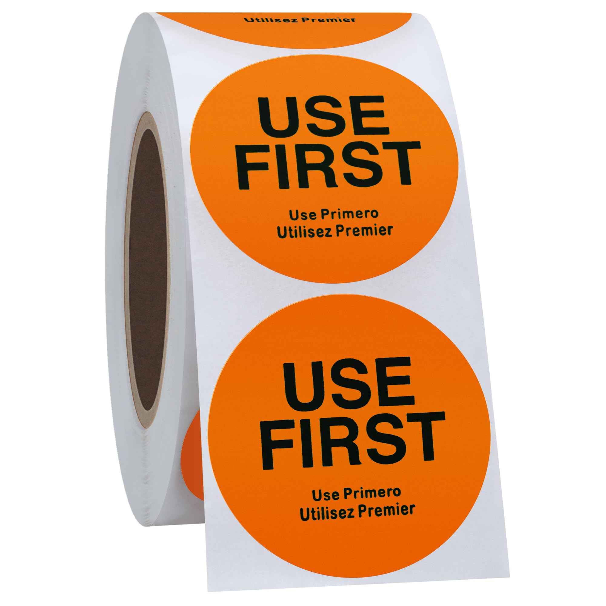 1.5 Inch Food Safe Inventory Control Stickers - Trilingual English/Spanish/French - 500 Stickers per Roll (10 Rolls) - Perfect for Restaurant Food Rotation, Warehouse Organization & Retail Product Labeling