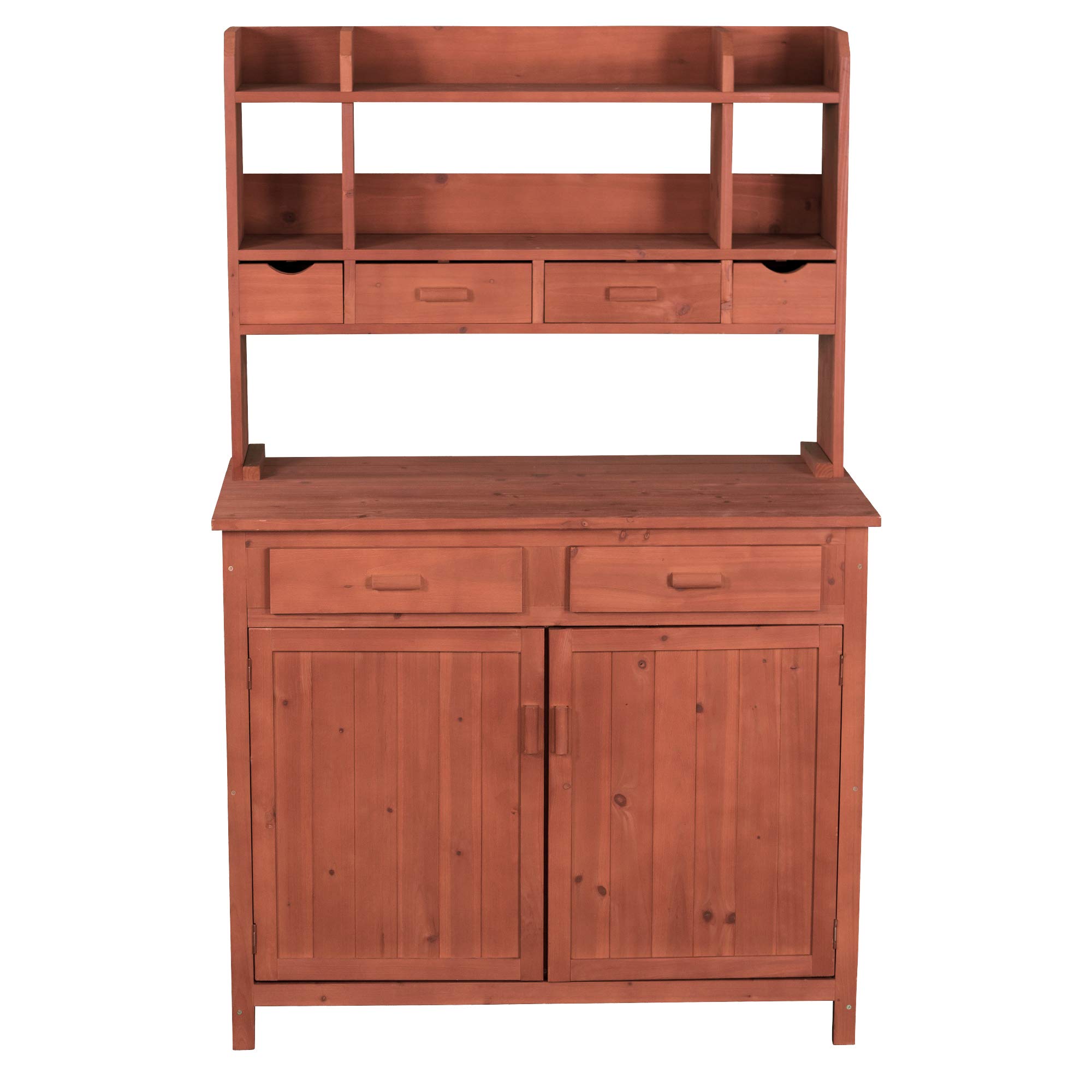 PBS4224-Y Potting Bench with Storage Shelf - Medium Brown Wooden Garden Workbench for Planting & Organizing - Perfect for Patio, Backyard & Outdoor Gardening