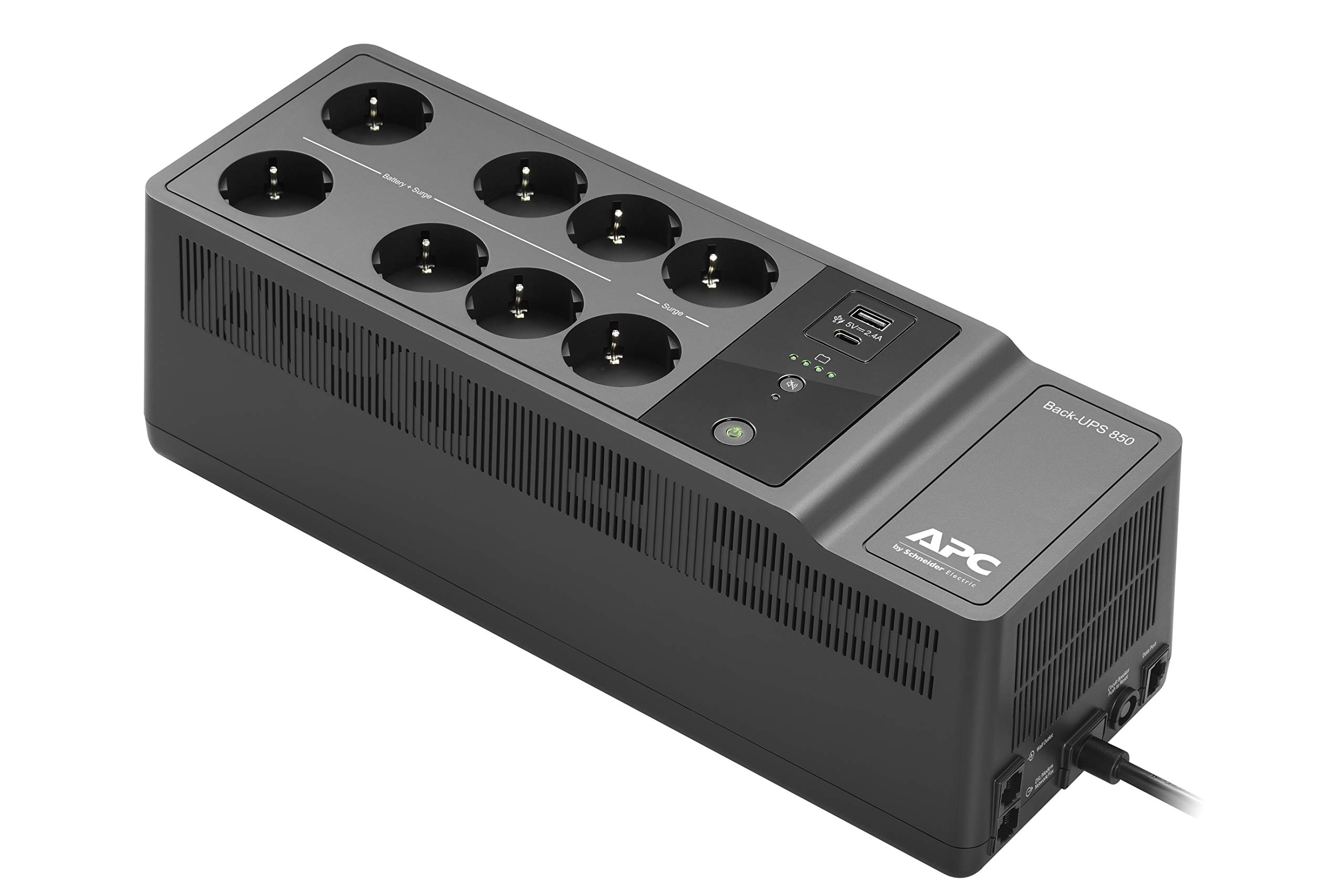 APC Back-UPS ES 850VA Battery Backup (BE850G2-SP) with 8 Schuko Outlets, USB-A & USB-C Charging Ports - Power Protection for Home Office, Gaming PC & Network Equipment