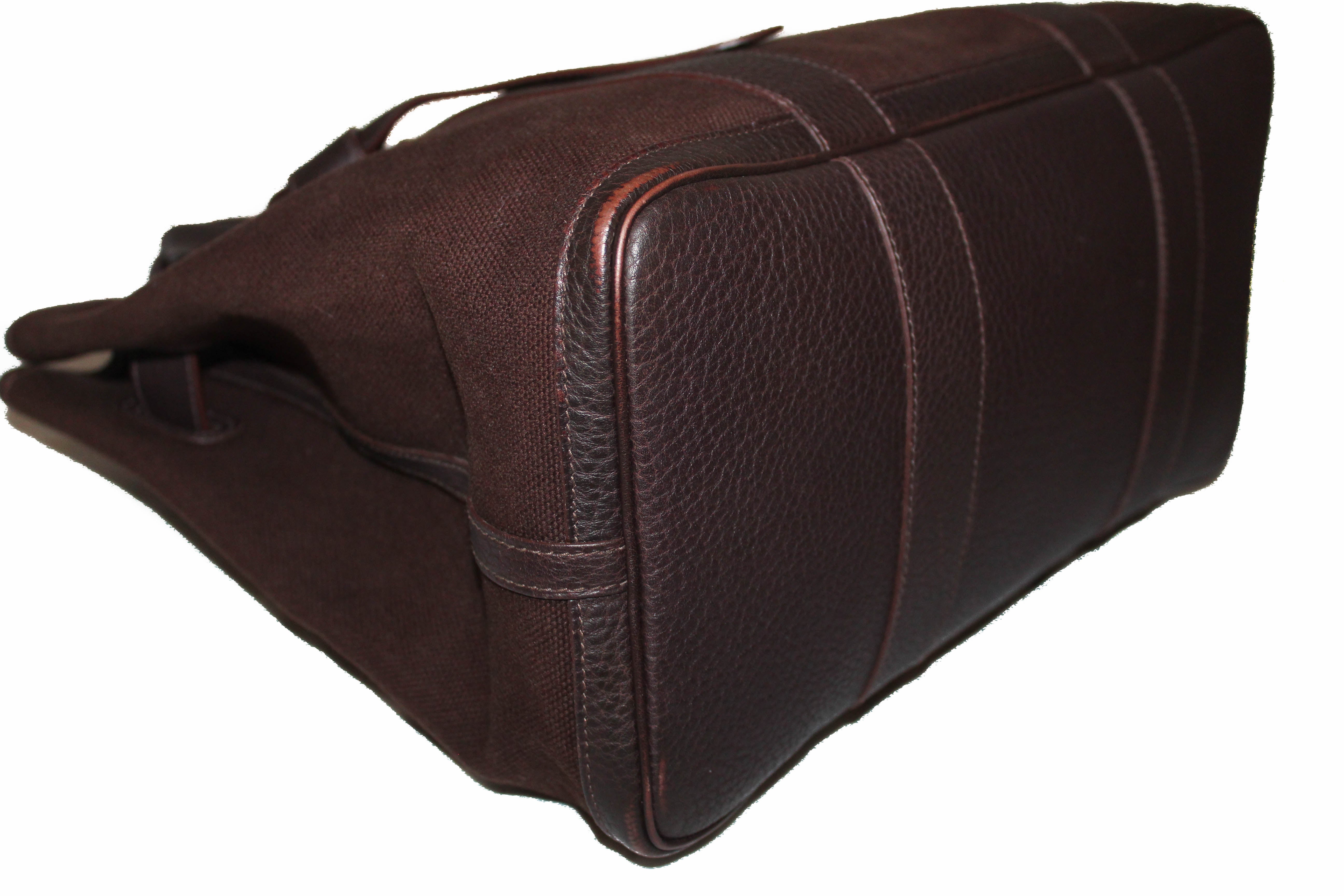 Authentic Hermes Dark Brown Canvas Ceinture MM Tote Handbag for Women - Luxury Designer Shoulder Bag for Work, Travel & Everyday Use