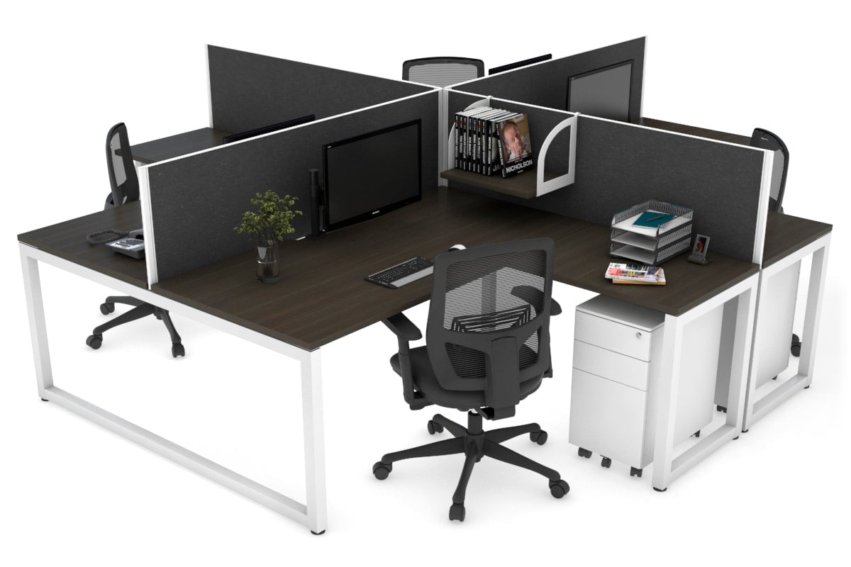 Quadro Loop Legs 4-Person Corner Workstation Desk - 1600L x 1800W with Cable Management Scallop | Office Furniture for Collaborative Workspaces & Team Meetings
