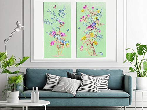 Set of 2 Modern Chinoiserie Wall Art Canvas Prints - Asian Inspired Home Decor for Living Room, Bedroom & Office - Ready to Hang Diptych Wall Paintings