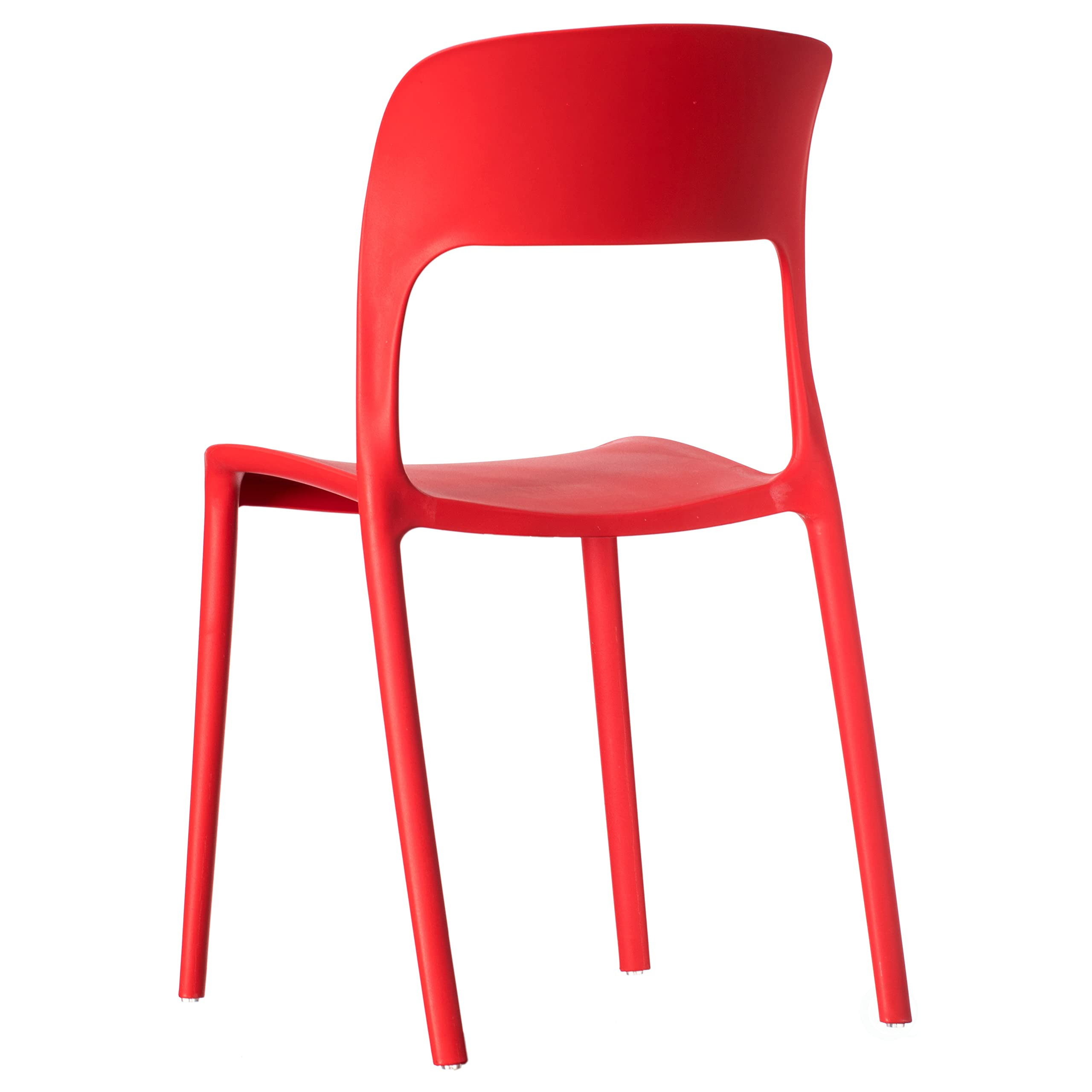 Fabulaxe 4-Piece Red Modern Plastic Outdoor Dining Chairs with Open Curved Back - Patio, Garden, Poolside & Backyard Furniture Set for Comfortable Outdoor Entertaining