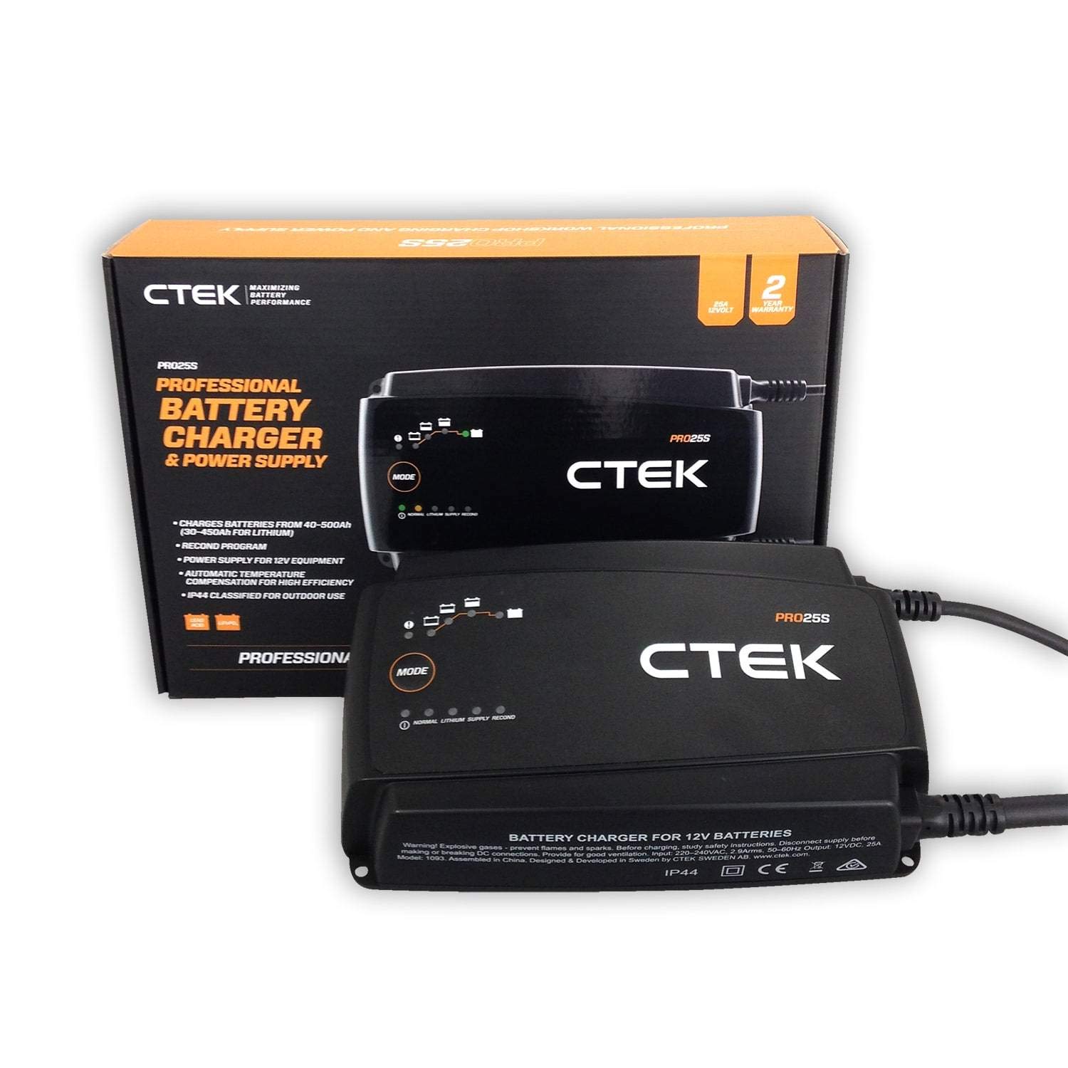 CTEK PRO25S 12V Battery Charger & Maintainer for Cars, Trucks, Motorcycles - Lithium Ion Charger with Recondition Mode & Desulfator - Perfect for Winter Storage & Vehicle Maintenance