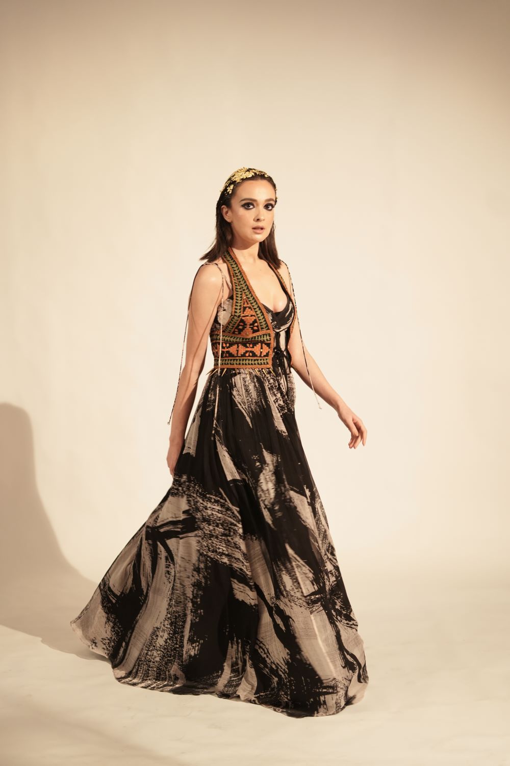 Gille Embroidered Top with Metallic Gold Embellishment - Elegant Women's Fashion for Parties & Evening Events