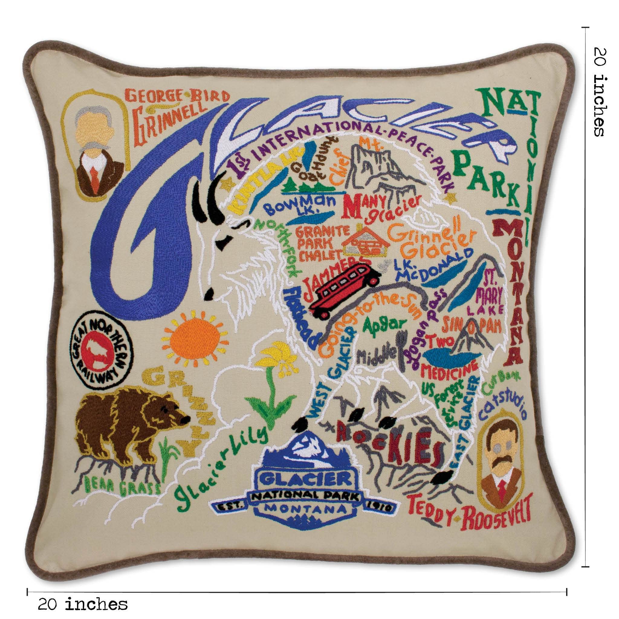 Catstudio Glacier Park Embroidered Decorative Throw Pillow - Soft Cotton Home Decor for Couch, Bed & Sofa - Cozy Accent Pillow for Living Room, Bedroom & Dorm