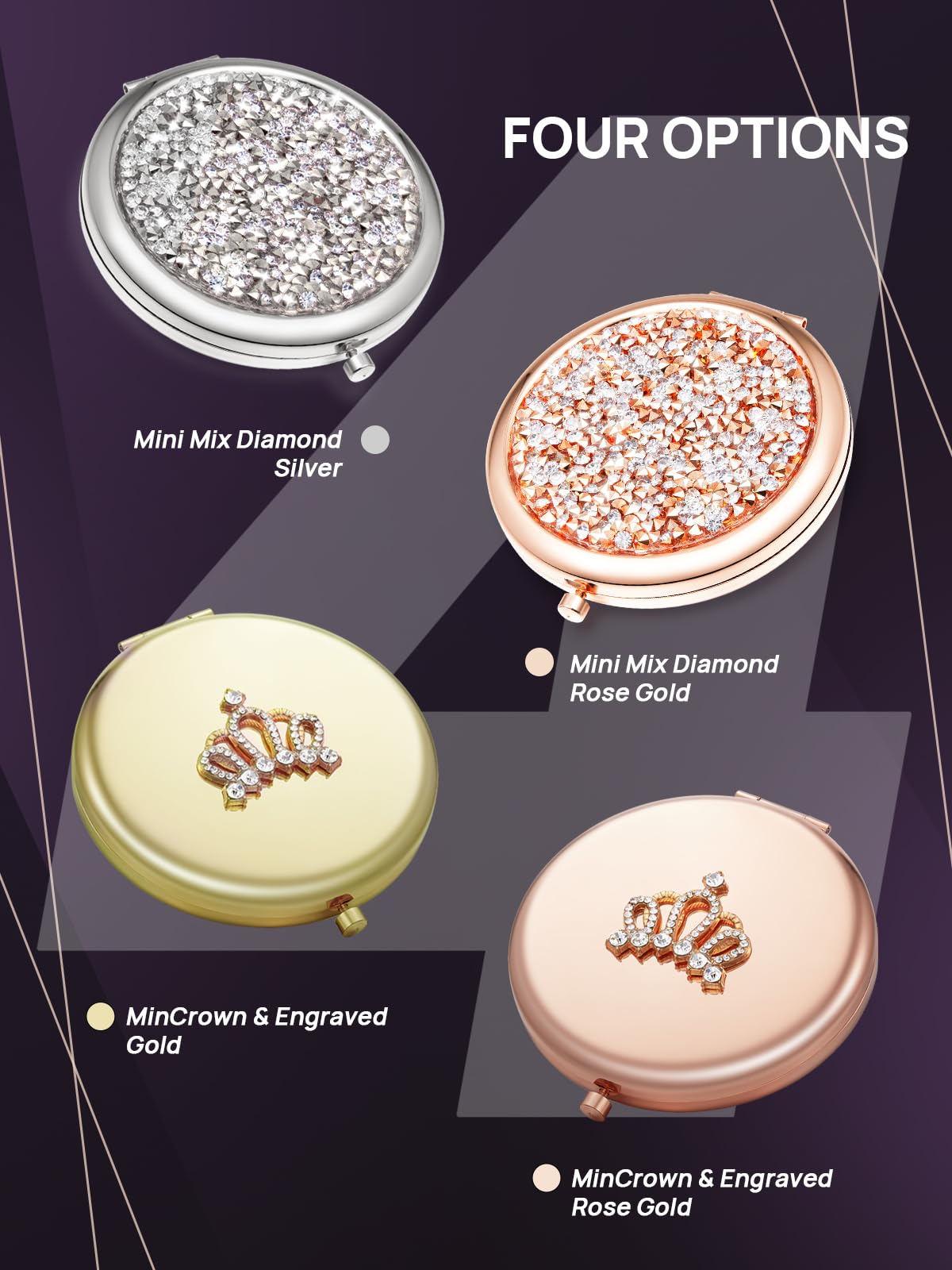 OMIRO 10X Magnifying Compact Mirror with Crown Engraving - Small Pocket Makeup Mirror for Women, Perfect Gift for Her, Mom & Girlfriend (Gold) - Ideal for Travel, Home Vanity & Handbag Essentials