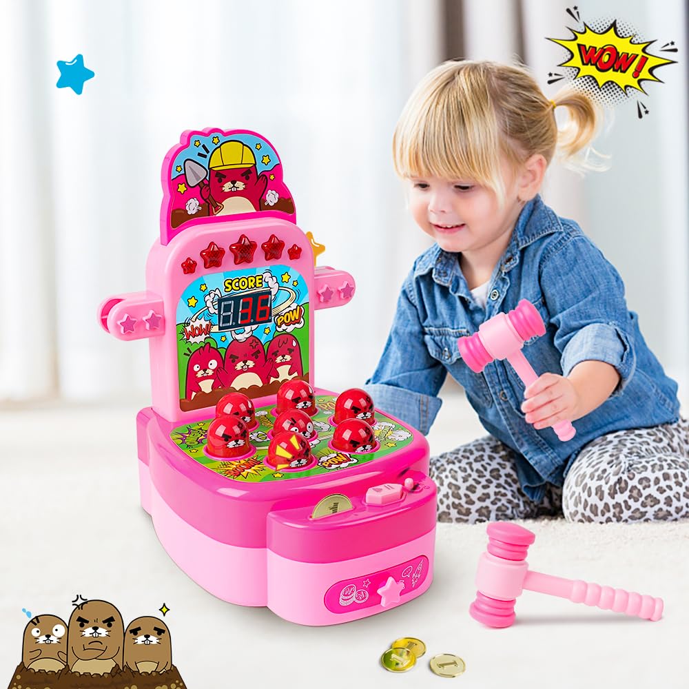 VATOS Mini Electronic Arcade Game - Fun Mole Whacking Game for Kids & Adults (Pink) - Perfect for Parties, Gifts & Family Game Nights