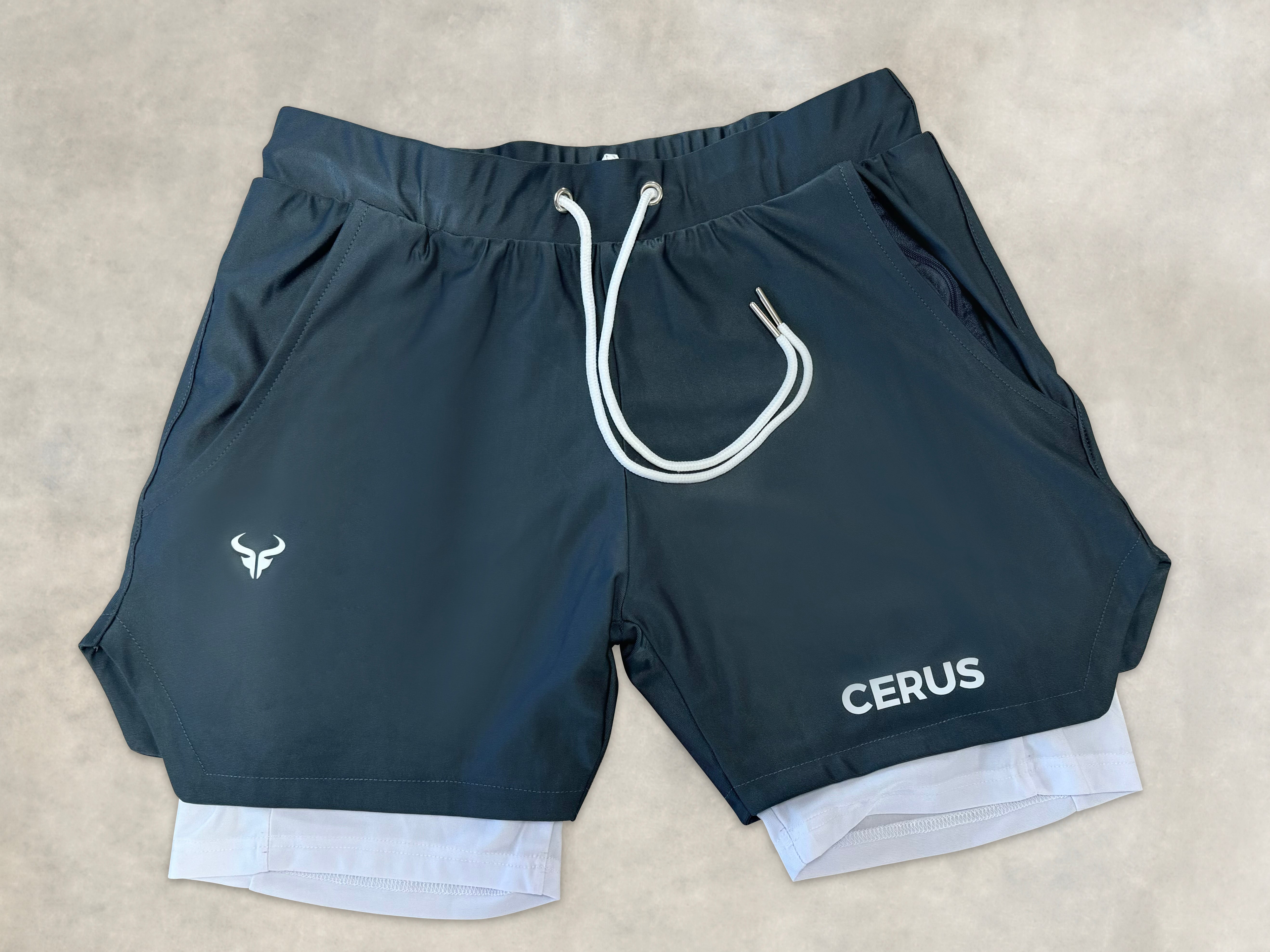 Cerus Grey Janus 2-in-1 Running Shorts for Men - Moisture-Wicking Athletic Shorts with Built-in Liner - Perfect for Gym, Workout & Outdoor Activities
