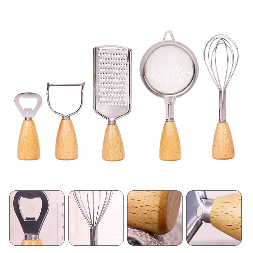 Manual Egg Cap Opener, Small Wire Whisk & Wooden Powdered Sugar Sieve - Essential Kitchen Hand Tools for Baking, Cooking & Housewarming Gifts