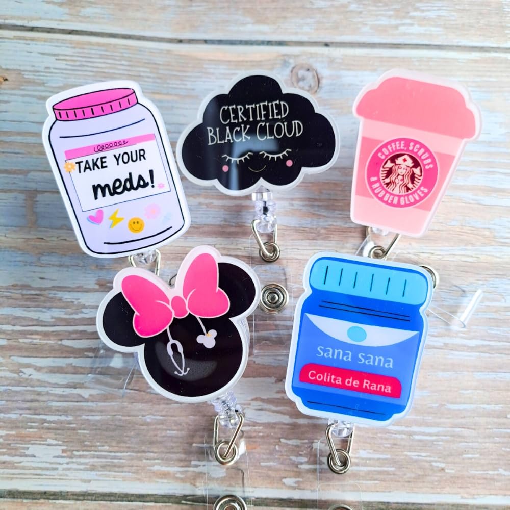 5 Pack Retractable Nurse Badge Reel Holders - Funny & Cute ID Card Clips for Nurses, Doctors, Medical Assistants & Pharmacy Staff - Perfect for Hospitals, Clinics & Office Work - Essential Nursing Accessories & Gifts